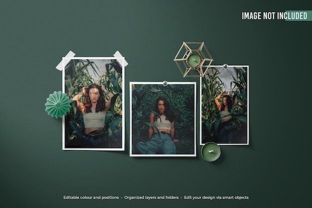Luxury green polaroid moodboard photo mockup