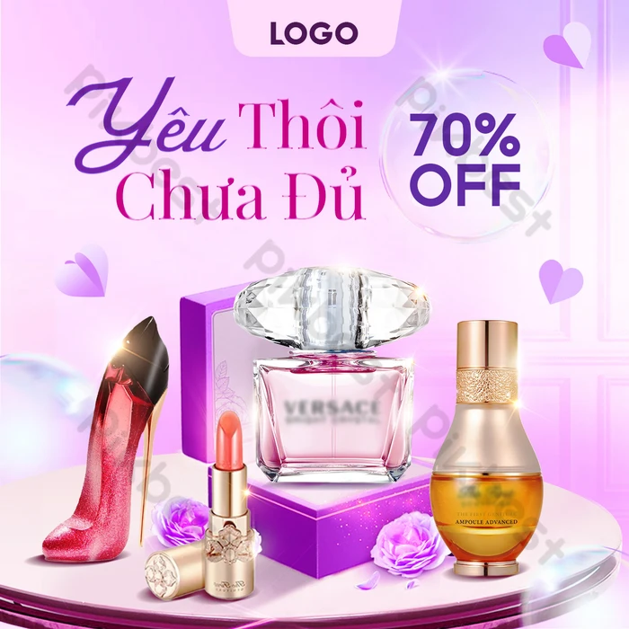 Luxury Purple Gift Box Womans Day Beauty Sale Cosmetic Poster Template PSD