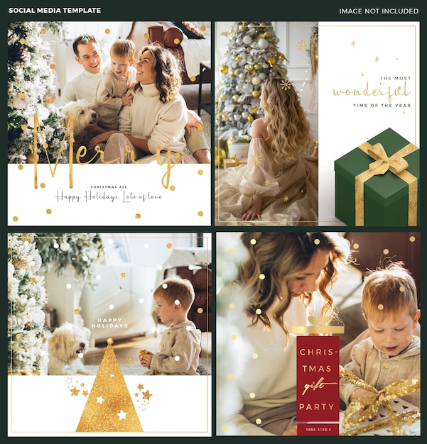 Merry christmas happy new year sale instagram post set