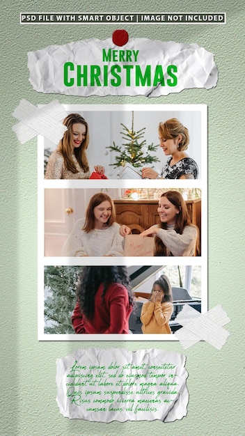 Merry christmas photo frame set mockup with shadow overlay premium psd