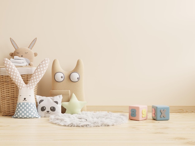 Mock up wall in children’s room with cream color room design.3d rendering