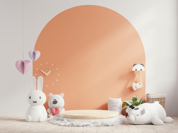 Mockup podium for product in children roomkids room