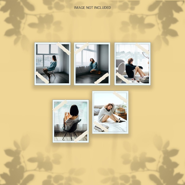 Modern minimalist shadow overlay photo frame polaroid mockup premium psd