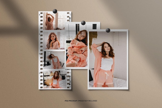 Paper photo frame mockup with shadow on wall