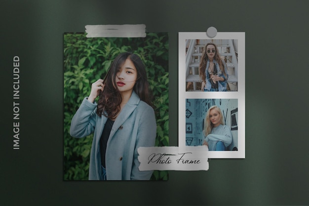 Portrait photo frame set with shadow mockup