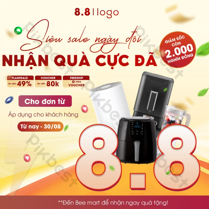 Poster Khuyến Mãi Sale Ngày đôi 88 Cho Siêu Thị Nền Vàng