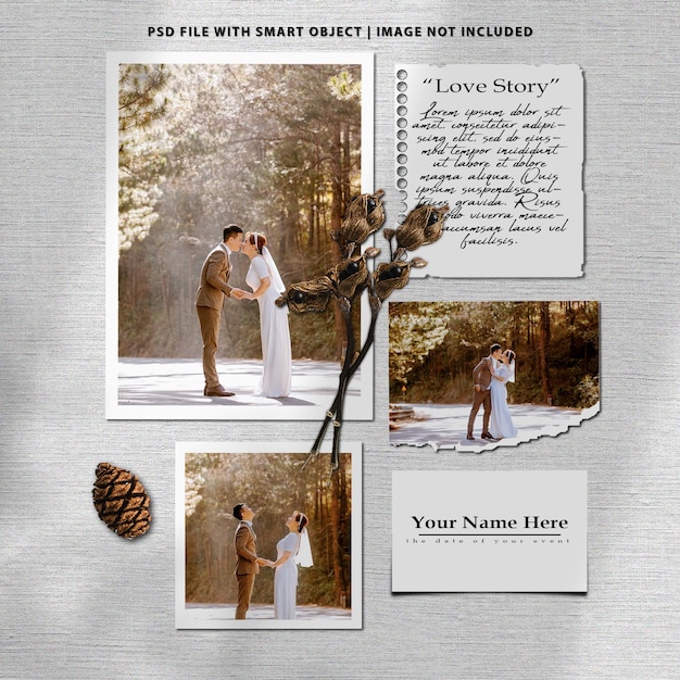 Premium psd moodboard with romantic young couple