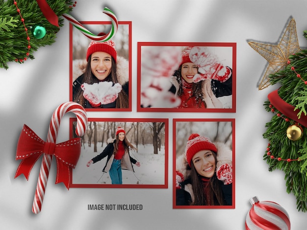 Realistic and minimalist moodboard mockup or paper photo frame mockup for merry christmas and happy new year