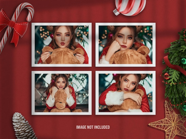 Realistic and minimalist moodboard mockup or paper photo frame mockup for merry christmas and happy new year