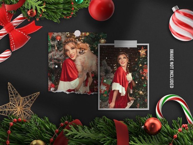 Realistic and minimalist moodboard mockup or paper photo frame mockup for merry christmas and happy new year