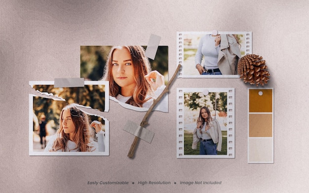 Realistic, minimalist and modern moodboard polaroid photo paper frame mockup with shadow overlay
