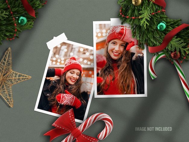 Realistic moodboard mockup or paper photo frame mockup for merry christmas and happy new year
