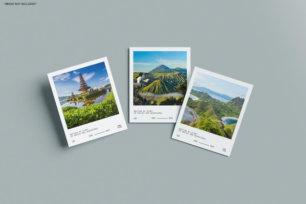 Scenic landscape photographs on instant prints mockup