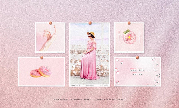 Set of feminine polaroid photo frame mockup