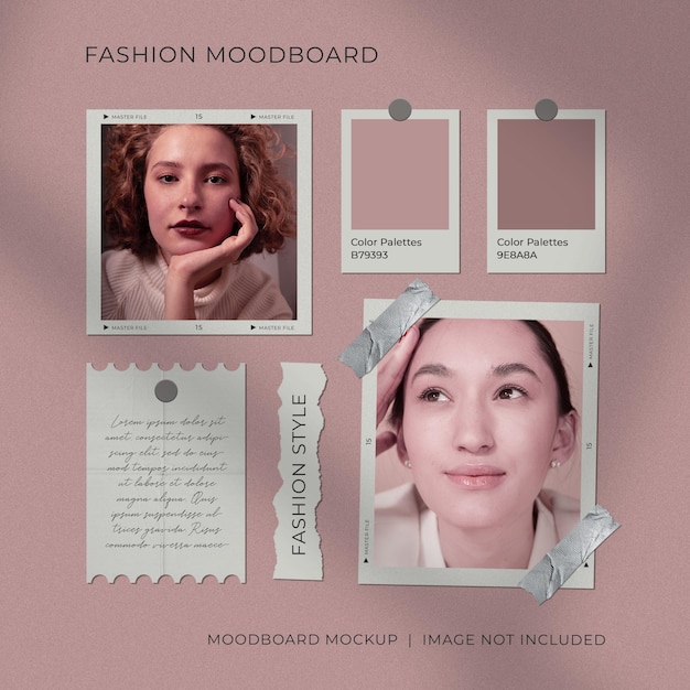 Simple fashion photo paper film frame collage moodboar mockup