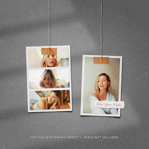 Social media post hanging photo frame mockup