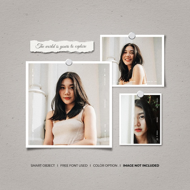 Social media post photo paper frames moodboard mockup