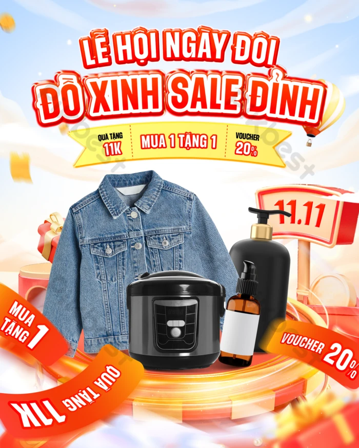 Templates PSD Key Visual Social Media Sale Discount Product In Red City Background