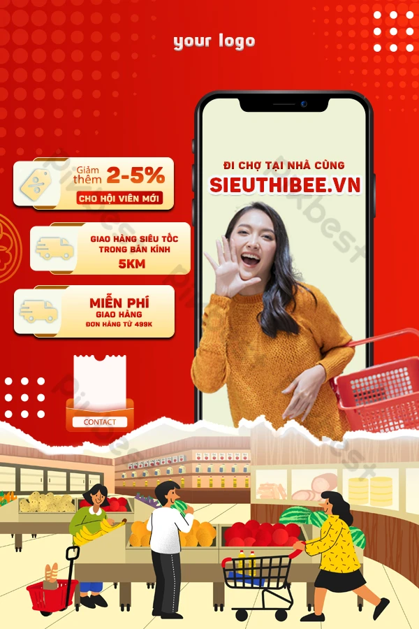 Tấm Poster Khuyễn Mãi Sale Cho Siêu Thị Cửa Hàng Nền đỏ