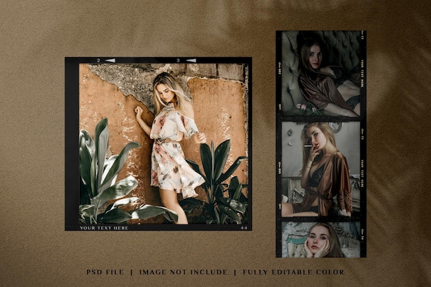 Top view simple minimalist moodboard photo polaroid mockup