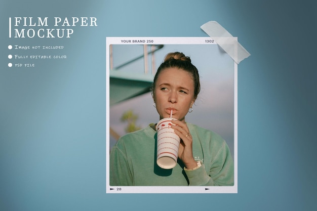 Top view simple minimalist moodboard photo polaroid mockup