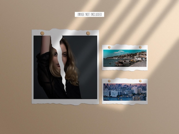 Torn paper photo frame mockup set