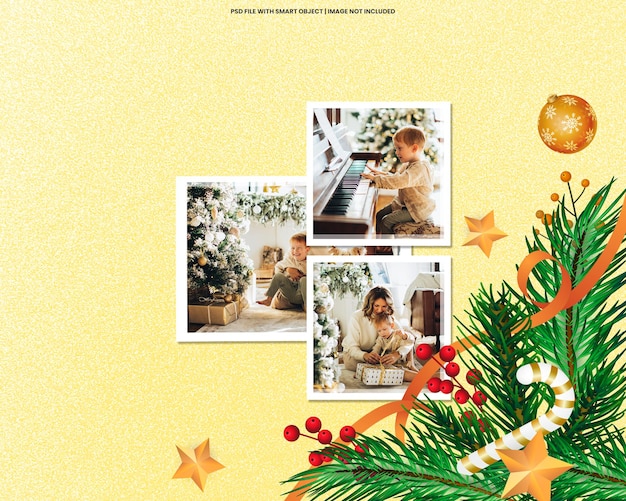 Torn photo frame polaroid template christmas and newyear mockup premium psd