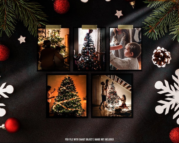 Torn photo frame polaroid template christmas and newyear mockup premium psd