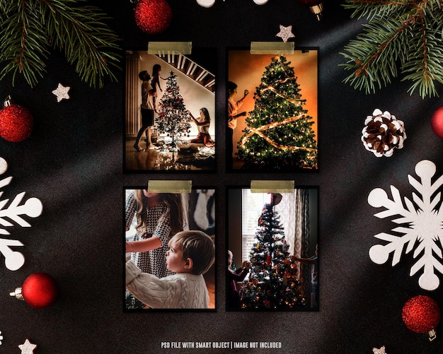 Torn photo frame polaroid template christmas and newyear mockup premium psd