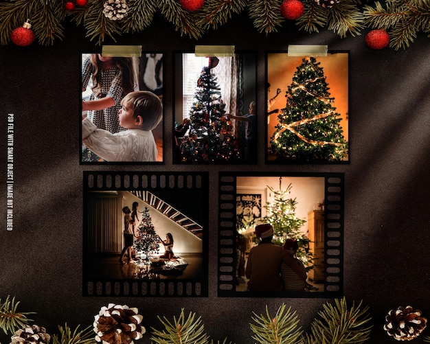 Torn photo frame polaroid template christmas and newyear mockup premium psd