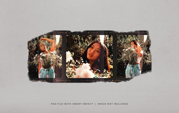 Torn vintage photos paper frame set mockup