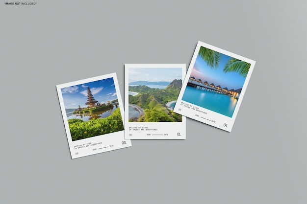 Travel memories instant photo prints mockup with scenic landscapes