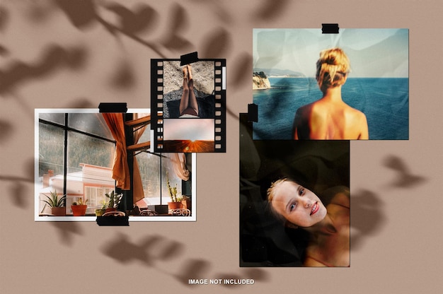 Travel memories moodboard paper flim photo mockup