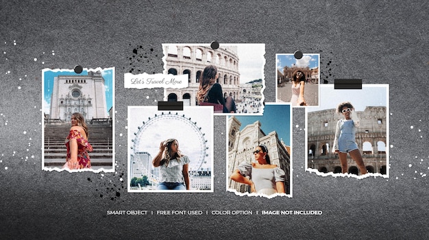 Travel photo frame set modern moodboard mockup