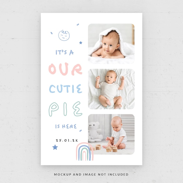Baby kids photo card flyer template in psd