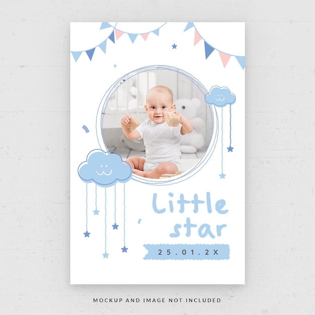 Baby kids photo card flyer template in psd