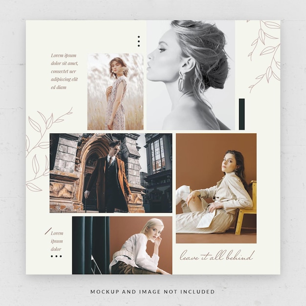 Elegant photo collage card square template in psd