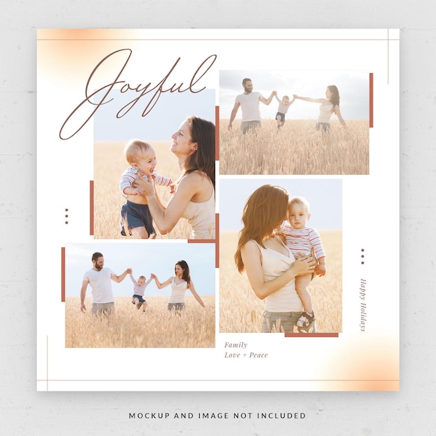 Family photo card square template in psd