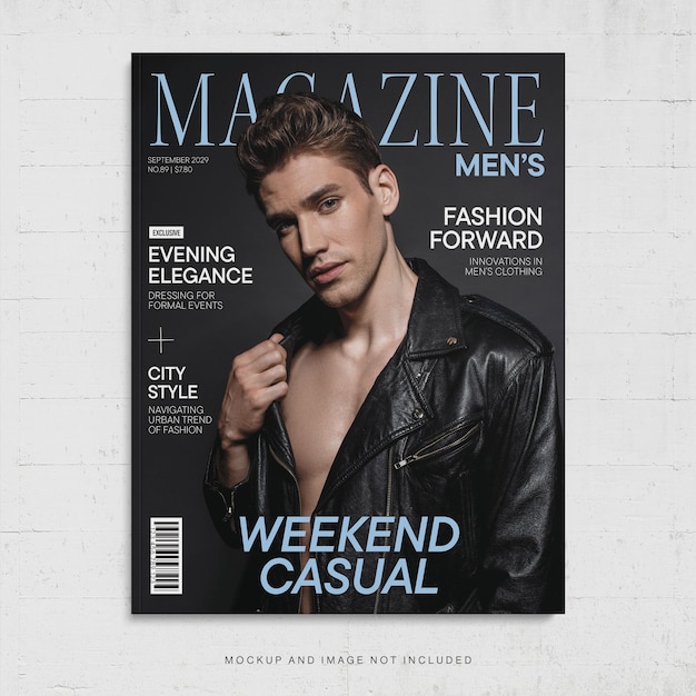 Fashion magazine cover template for men in modern elegant style v2 in photoshop psd
