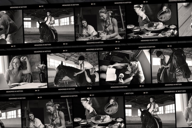 Film strip photo collage template mockups moodboard template in photoshop psd