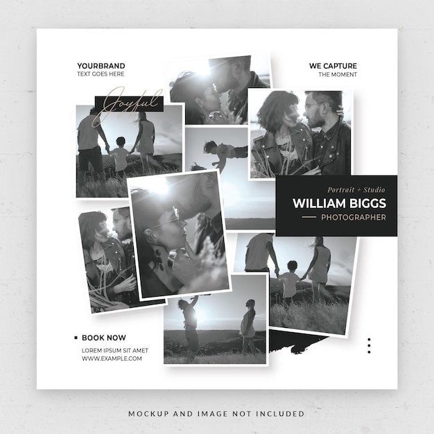 Photo collage card square template in psd