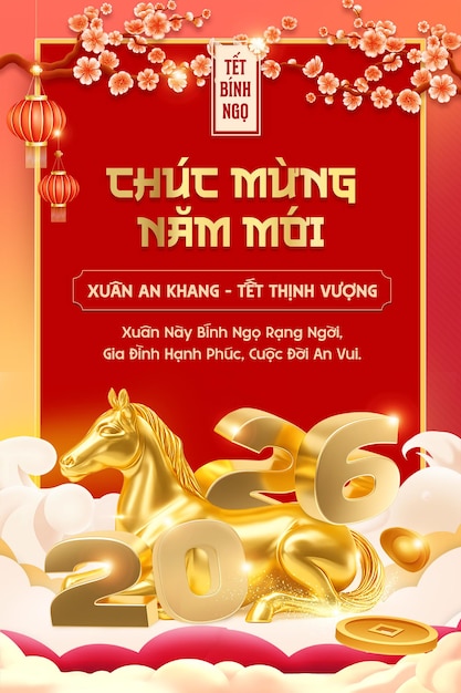 Thiết kế poster Tết Nguyên Đán Việt Nam 2026.