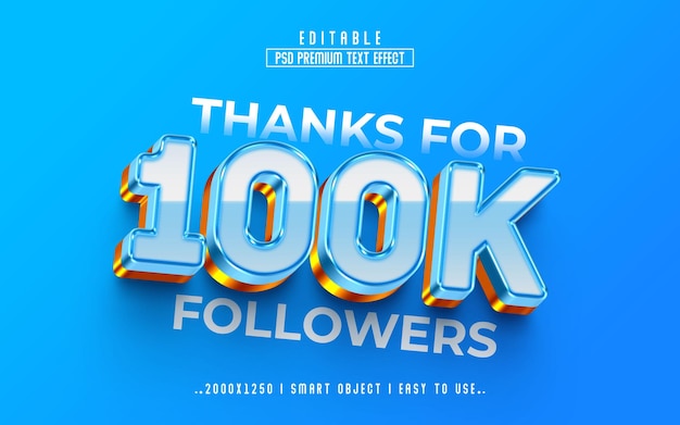 100k followers 3d editable psd text effect style
