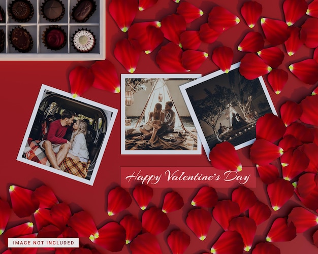 3d paper photo valentine day mockup