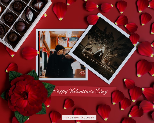3d paper photo valentine day mockup