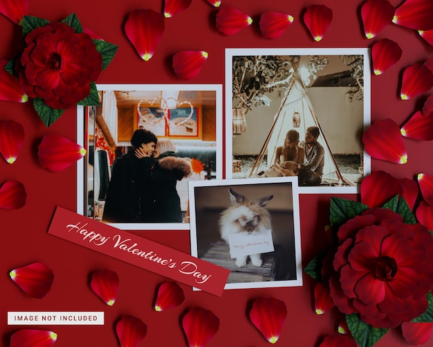 3d paper photo valentine day mockup