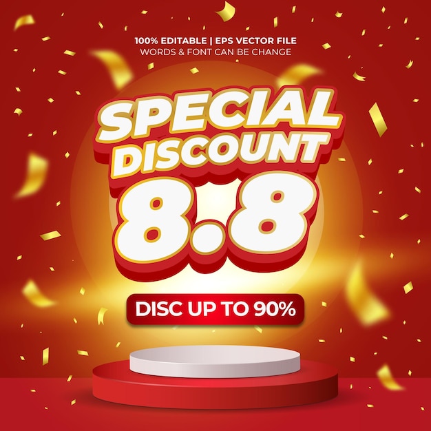 88 special discount sale banner with editable 3d text and red podium background
