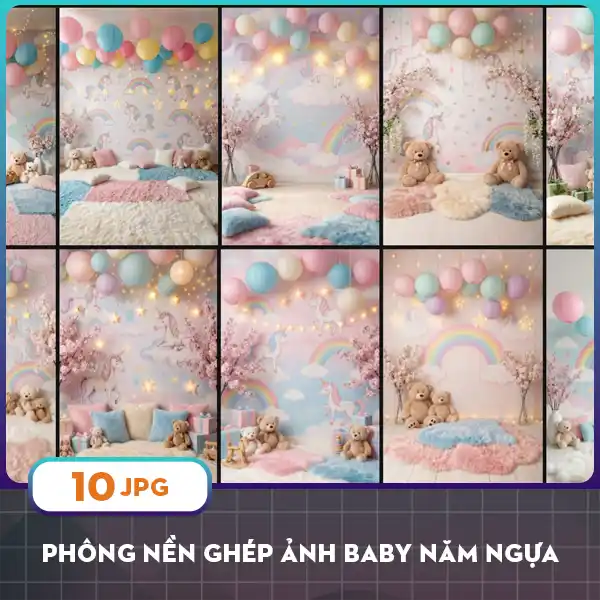 Phông nền ghép ảnh baby năm ngựa