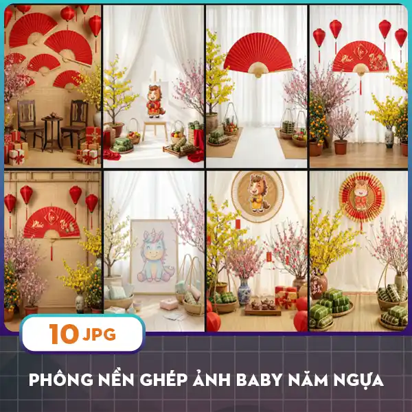Phông nền ghép ảnh baby năm ngựa