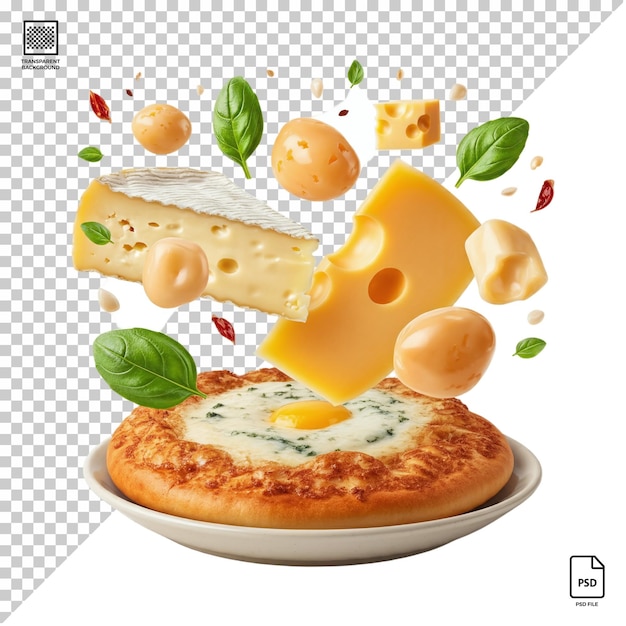 A picture breakfast of cheese and omelet with leaves isolated on transparent background psd
